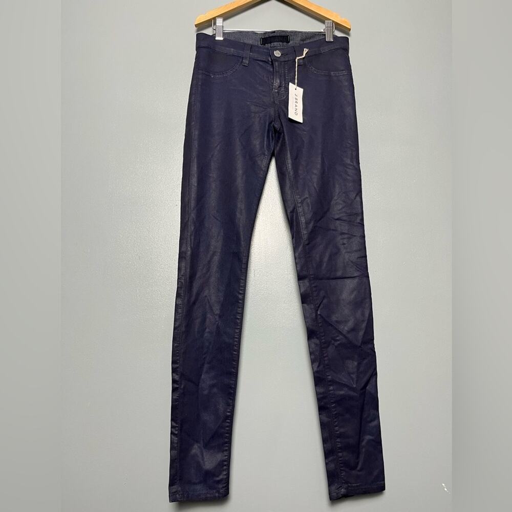 NWT J Brand Coated Denim Super Skinny Low Rise Jeans Midnight Navy Women’s 27